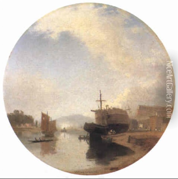 The Floating Harbour At Bristol, With Ashton Hill And The Crescents Oil Painting - James Baker Pyne