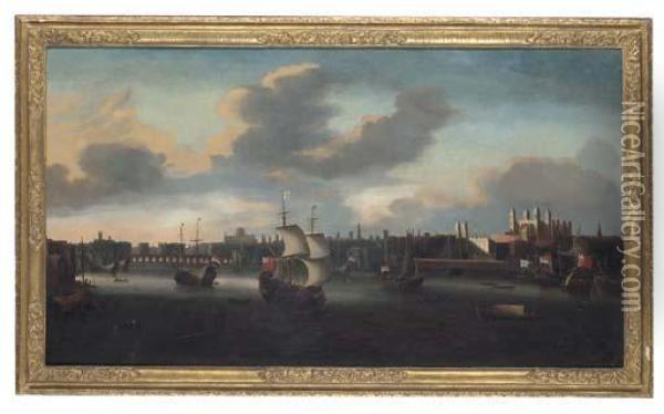 The Pool Of London With Old London Bridge Oil Painting - Jacob Knyff