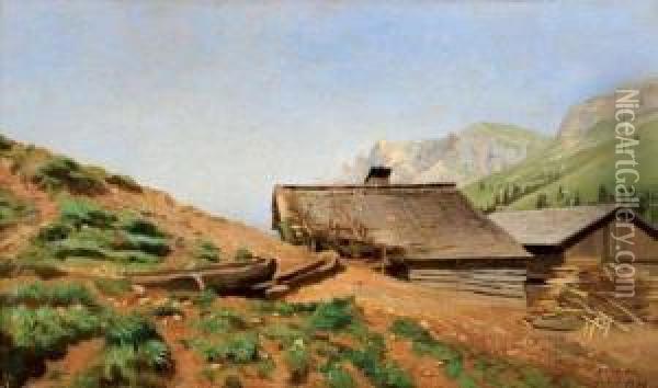 Hameau D'alpage Oil Painting - Edouard Louis Aug. Metton