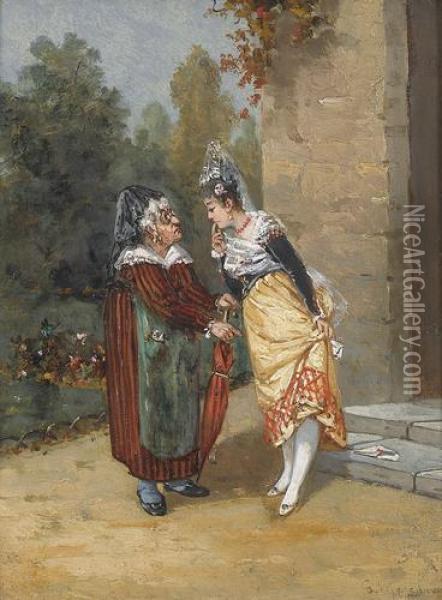 Zwei Frauen Vor Einem Hauseingang Oil Painting - Gustave Mascart