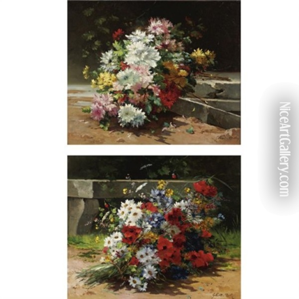Bouquets Of Flowers (pair) Oil Painting - Charles Gilbert-Martin