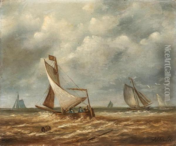Segelboote Auf Dem Meer Oil Painting - Hendrik Hulk
