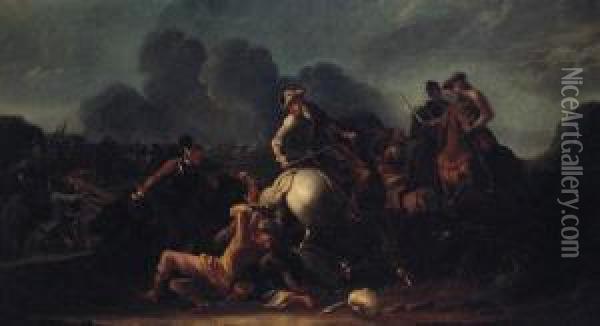 A Cavalry Battle Oil Painting - Guglielmo Cortese Il Borgognone