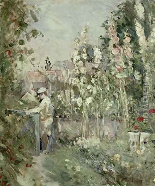 Young Boy in the Hollyhocks Oil Painting - Berthe Morisot