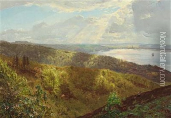 Danish Landscape With View Over The Inlet Of Vejle Oil Painting - Godfred Christensen