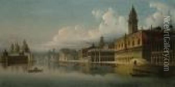 The Doges Palace, Venice, The Grand Canal Beyond Oil Painting - J. Wilhelm Jankowski