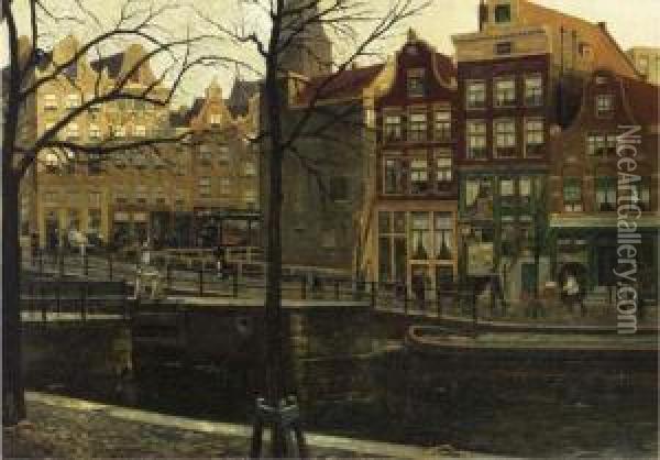 Gezicht Op De Korte Prinsengracht Bij De Haarlemmerstraat Oil Painting - Dirk Johannes Van Haaren