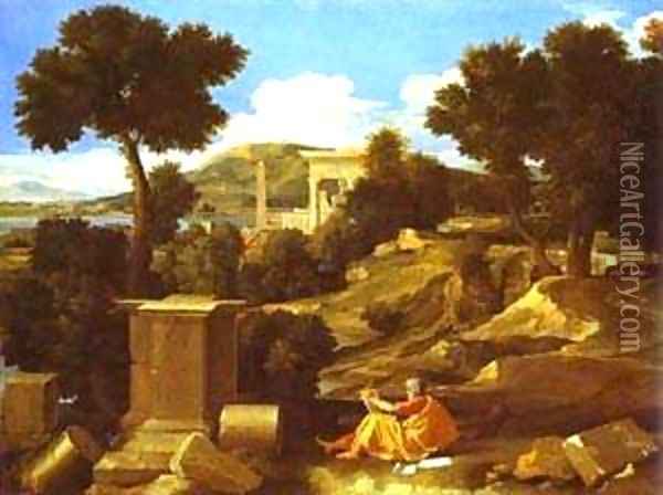 Landscape With St James In Patmos 1640 Oil Painting - Nicolas Poussin
