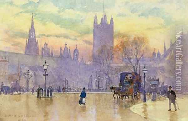 Parliament Square at Dusk 1889 Oil Painting - Herbert Menzies Marshall