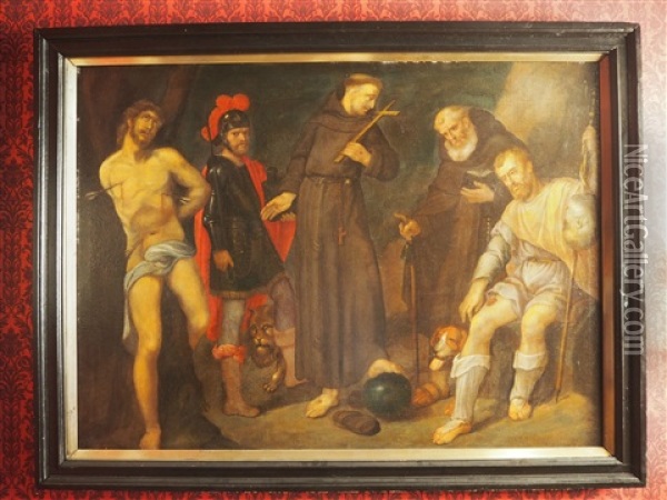 Les Cinq Saints (saint Sebastien, Saint Adrien, Saint Francois D'assise, Saint Antoine, Saint Roch) Oil Painting - Caspar de Crayer