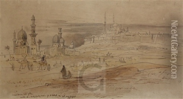 Cairo, 10th January 1869 Preparatory Sketch With Inscriptions & Colour Notes Oil Painting - Edward Lear