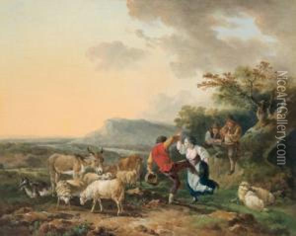 Pastori Danzanti Nella Campagna Romana Oil Painting - Philip Jacques de Loutherbourg
