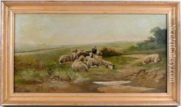 Sheep In Pasture Oil Painting - Arthur Burdett (Sr.) Frost