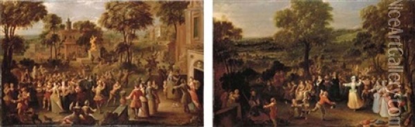 A Fete Champetre (+ Elegant Company At A Ball In An Italianate Garden; Pair) Oil Painting - Jasper Broers