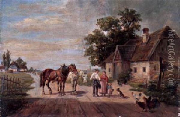 Auf Der Dorfstrase Oil Painting - Ludwig Mueller-Cornelius