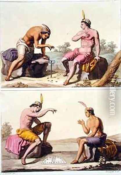 Indians playing Queciu (top) and Porotos (bottom) Oil Painting - G. Bramati