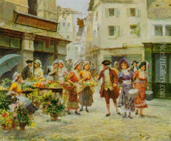La Marchande De Fleurs Oil Painting - Mariano Alonso Perez