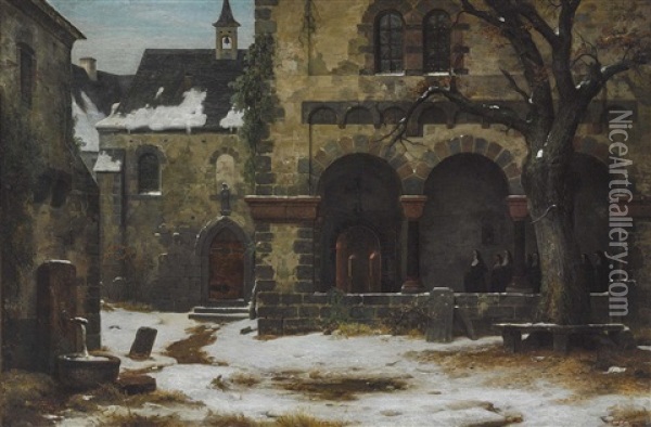 Winterlicher Klostergang Mit Nonnen Oil Painting - Karl Friedrich Lessing