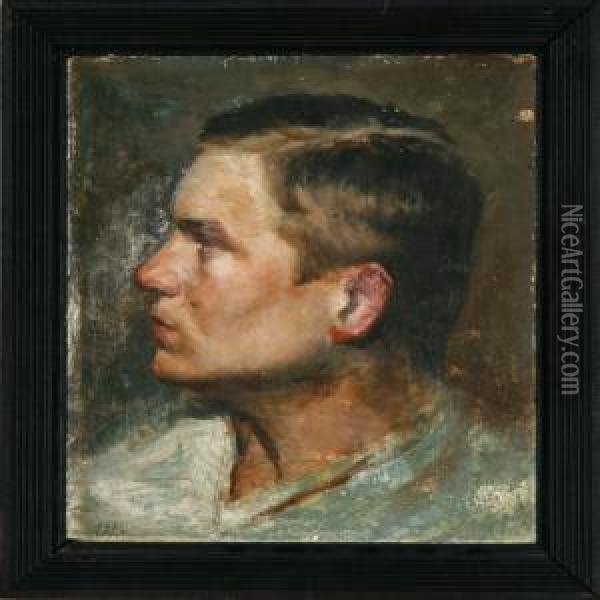 An Young Man Portrayed En Profile Oil Painting - Emma Eleonora Meyer