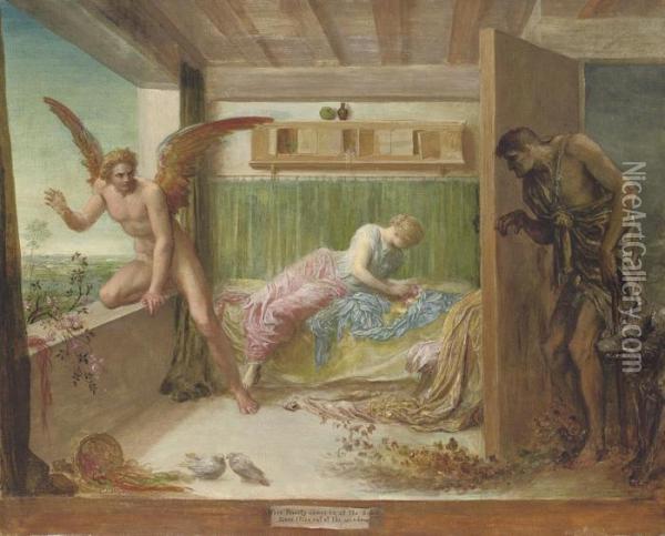 When Poverty Comes In At The Door Oil Painting - George Frederick Watts