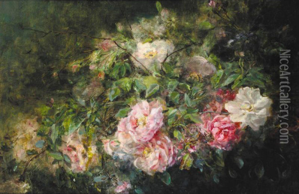 Still Life With Wild Roses Oil Painting - Lily Blatherwick