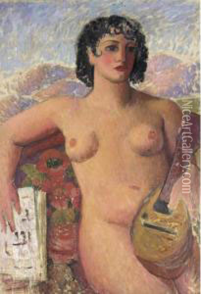 Nude With Mandolin Oil Painting - Mark Gertler