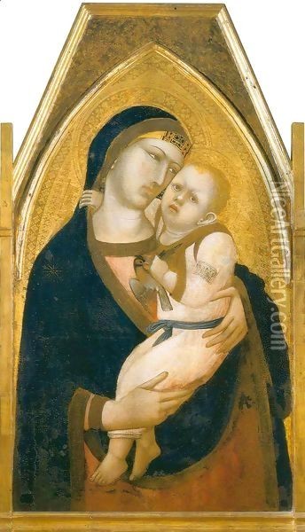 Madonna and Child Clutching a Goldfinch Oil Painting - Ambrogio Lorenzetti