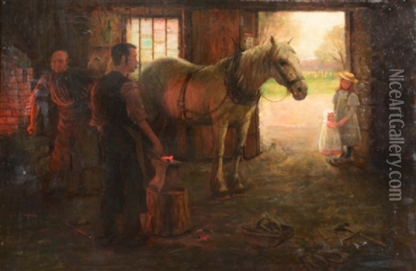 The Blacksmith's Forge Oil Painting - William Barr
