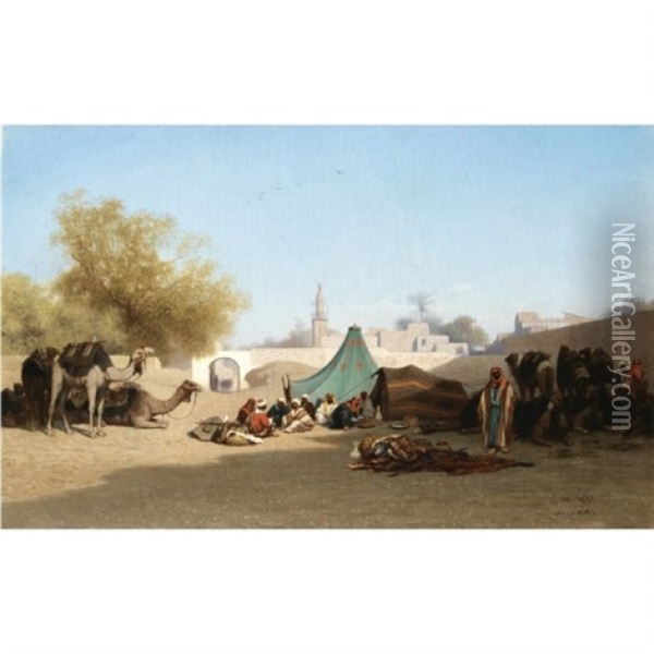 Campement Bedouin Au Caire Oil Painting - Charles Theodore (Frere Bey) Frere