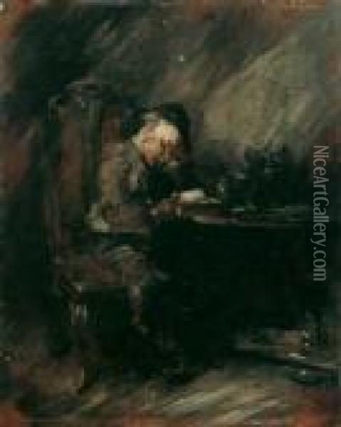 Lesender Junge. Oil Painting - Wilhelm Busch