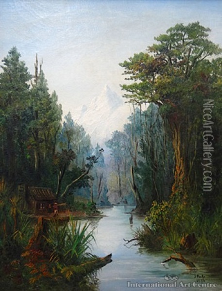 Settlers Cottage Near Mt Aspiring Oil Painting - James Peele