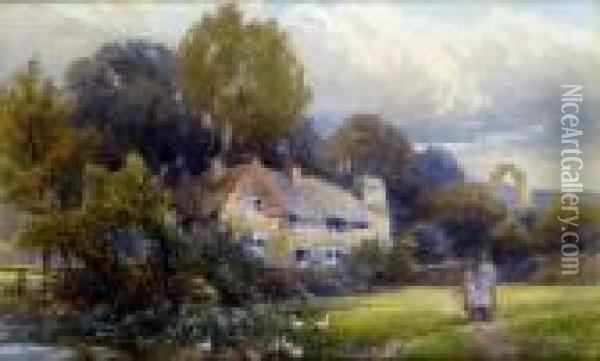 The Cottage Pond, Near Bolton Abbey Oil Painting - Frank Gresley