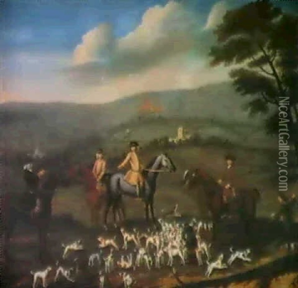 Gentlemen Out Hunting With Their Harriers In A              Hilly Landscape Oil Painting - Nathan Drake