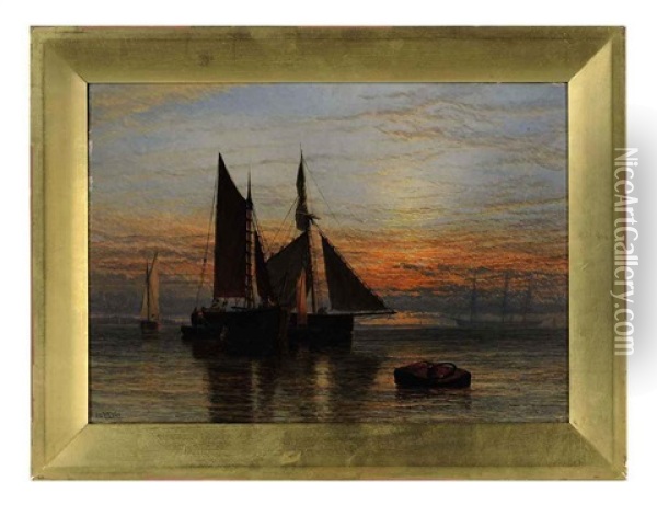 Shipping On A Calm Sea At Dusk Oil Painting - Henry Dawson