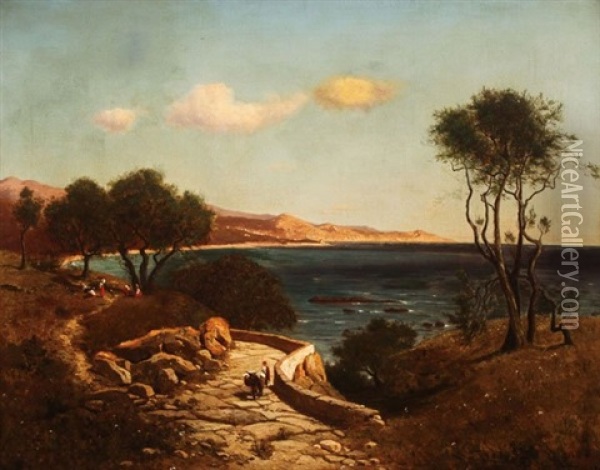 Italian Coastal Scene Oil Painting - Michael Haubtmann