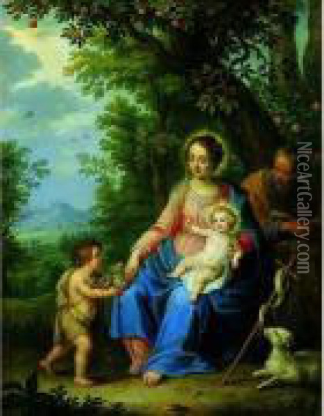 La Sainte Famille Servie Par Les Anges Oil Painting - Balthasar Beschey