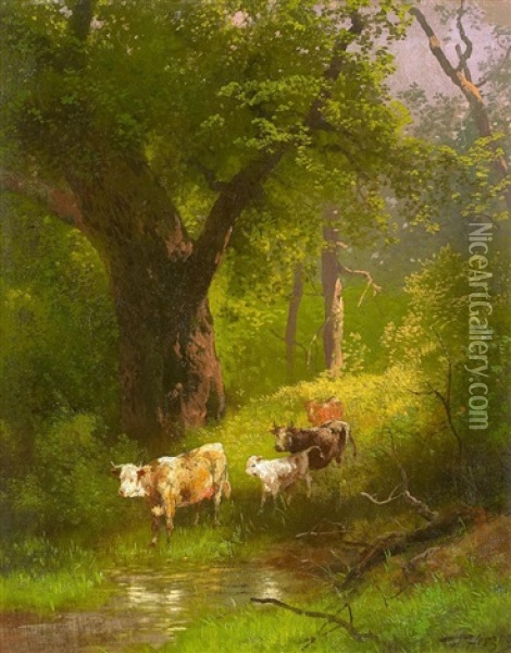 Waldlandschaft Mit Vieh Oil Painting - Hermann Herzog