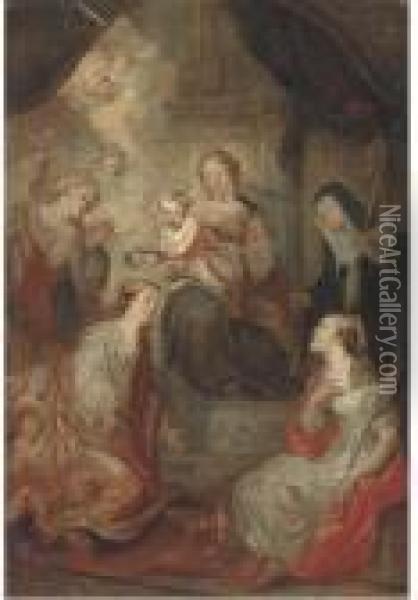 The Madonna And Child With Saints Oil Painting - Peter Paul Rubens
