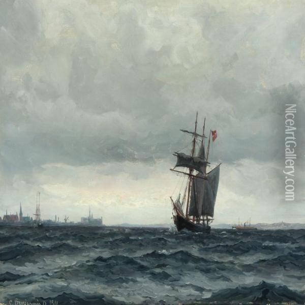 Schooner Off Kronborg Oil Painting - Christian Benjamin Olsen
