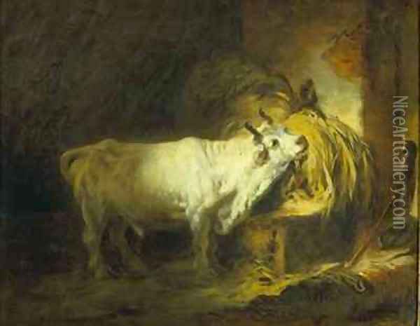 The White Bull in the Stable Oil Painting - Jean-Honore Fragonard