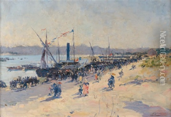 Bateau De Plaisance, Tamaris Toulon Oil Painting - Julien Gustave Gagliardini