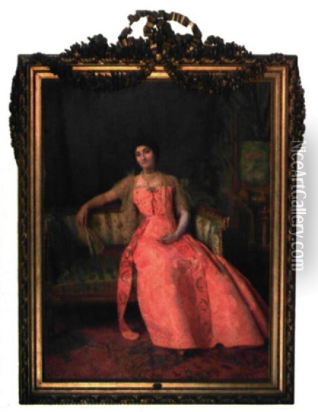 Portrait De La Baronne Van De Meegen Dans Son Salon Oil Painting - Jean Andre Rixens
