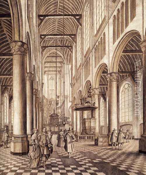 Interior of the Nieuwe Kerk, Delft 1663 Oil Painting - Johannes Coesermans