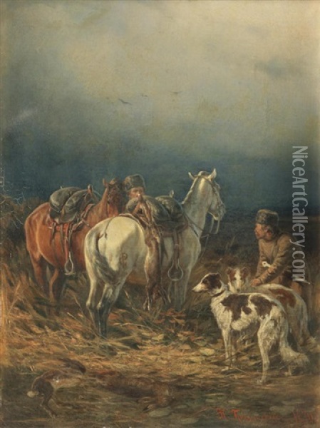 Hunting Scene Oil Painting - Petr Nikolaevich Gruzinsky