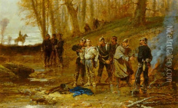 Soldater Ved Et Skovbryn Oil Painting - Wilfrid Constant Beauquesne