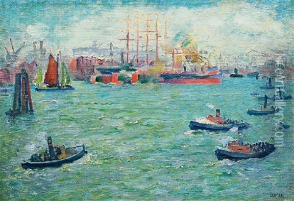 Hamburger Hafen Oil Painting - Arthur Holm
