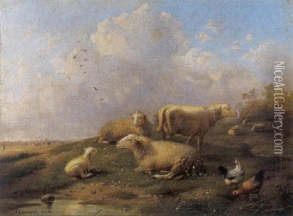 Schapen In Landschap Oil Painting - Auguste Coomans