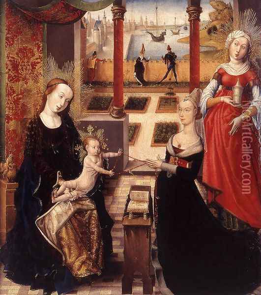 Madonna with Donor and St Mary Magdalene c. 1475 Oil Painting - Flemish Unknown Masters