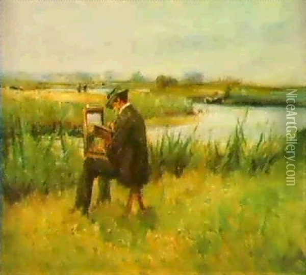 On The River Bank Oil Painting - Peter Wishart