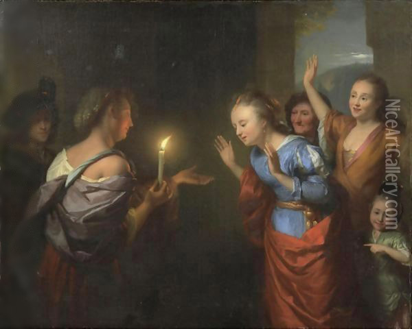 The Parable Of The Lost Piece Of Silver Oil Painting - Godfried Schalcken